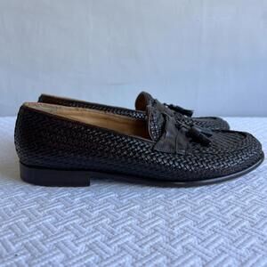 Vintage Bally Woven Leather Lisbon Italy Dress Shoes Men size 9.5 Brown Loafers